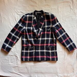 Vintage 80’s Plaid Women’s Blazer - Black, Pink, White WITH SHOULDERPADS